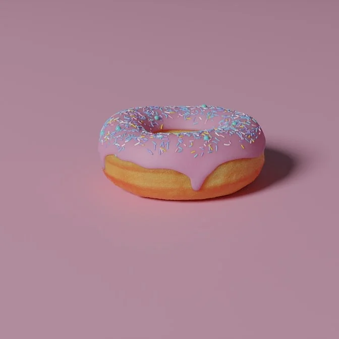A doughnut with pink icing and sprinkles