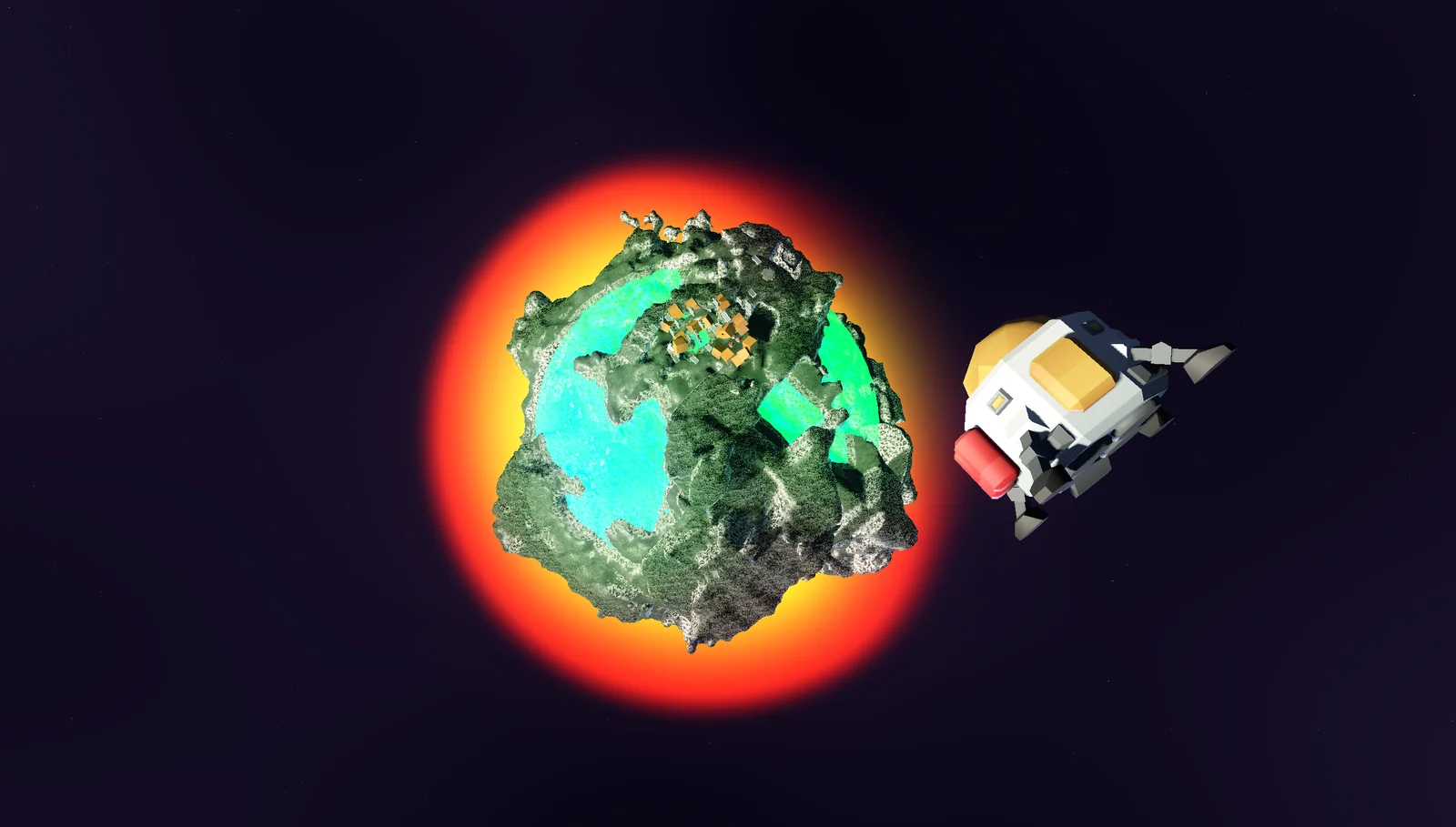 A small procedural planet with terrain and objects